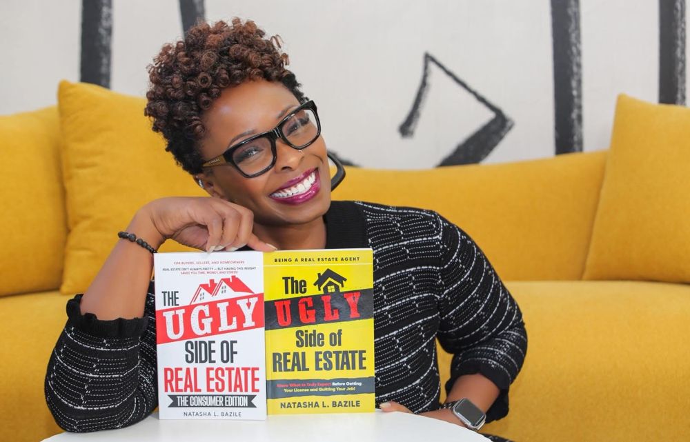 Natasha L. Bazile holding her two books, The Ugly Side of Real Estate